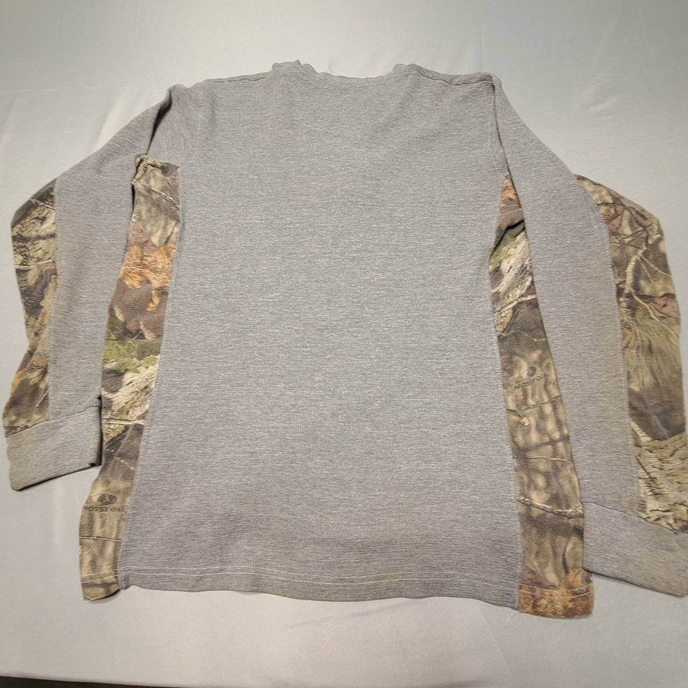 Mossy Oak Henley‎ Shirt Mens XL Grey Camo Waffle Knit Thermal Long Sleeve